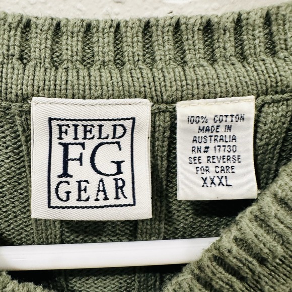 Vintage 90s Green Field Gear Men's V-Neck Ribbed Sweater 3XL Layering Preppy - Picture 3 of 13